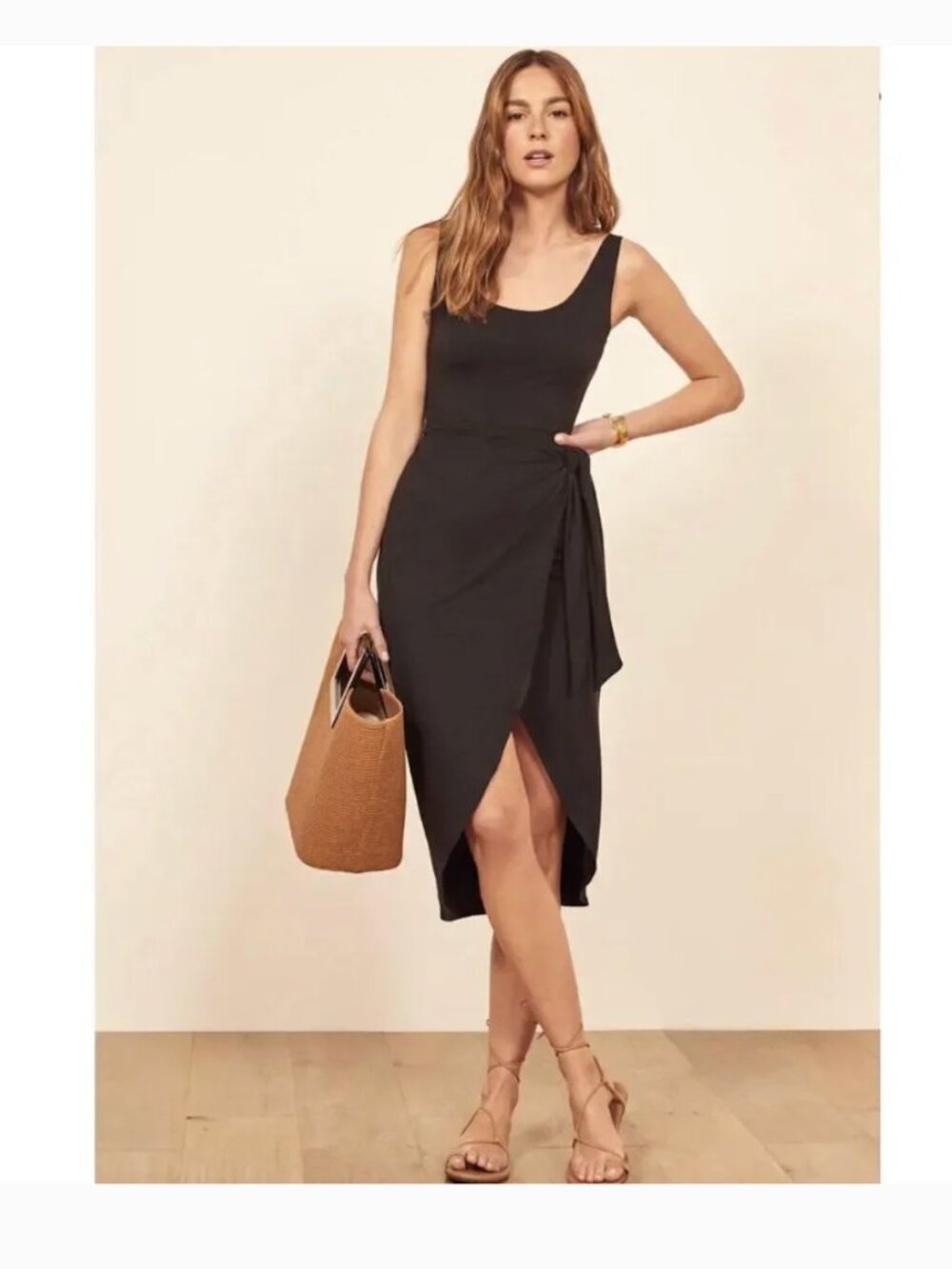 NWOT Reformation Kaila Knit Dress Black Jersey Tank Faux Wrap Women’s M